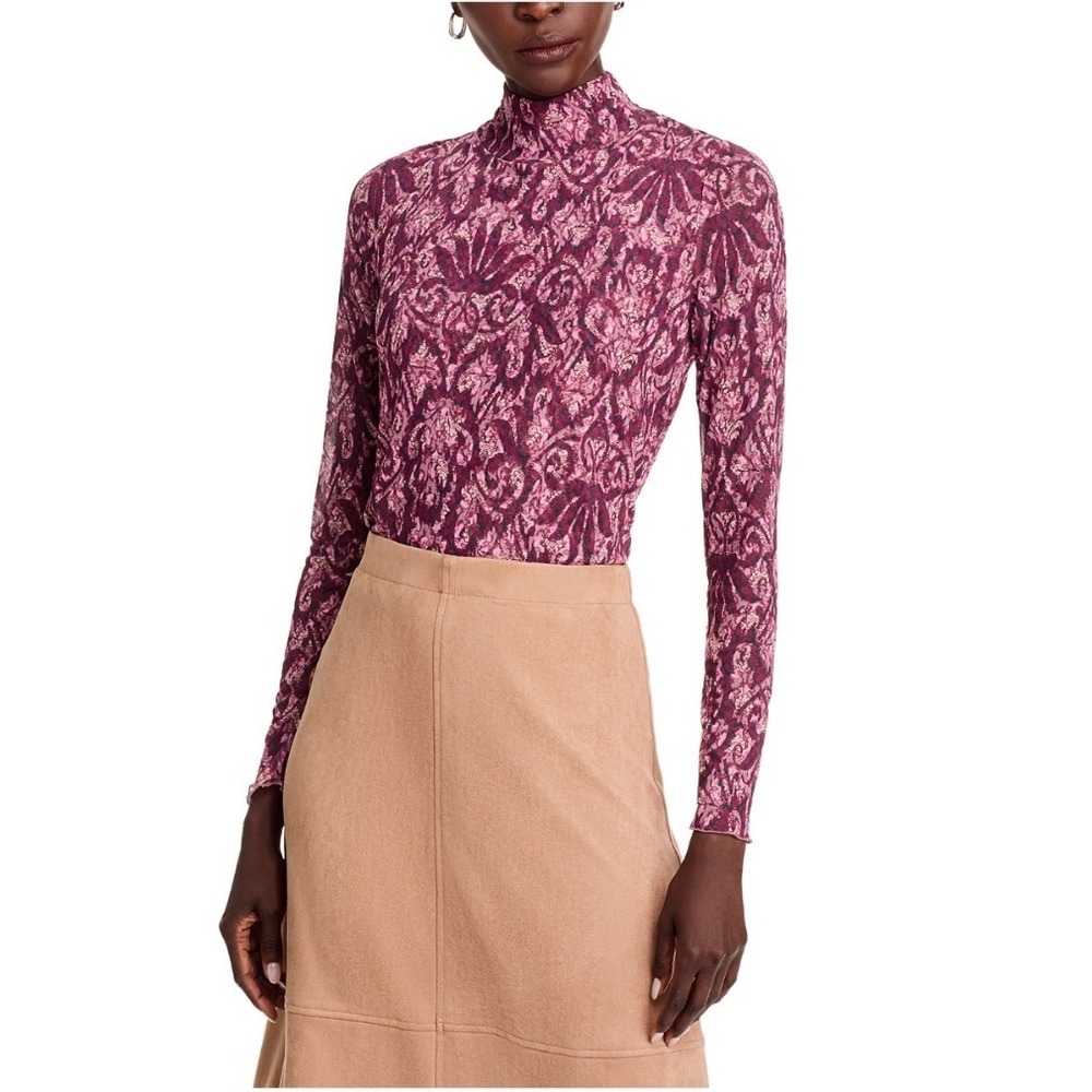 Single Thread Pomegranate Printed Mesh Mock Neck Top XL‎ M4920410ST Purple